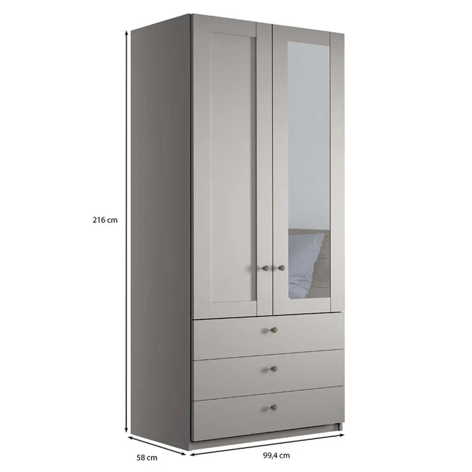 Kombi-Kleiderschrank 1m breit in Hellgrau - Ridonna^Wohnen Clearance