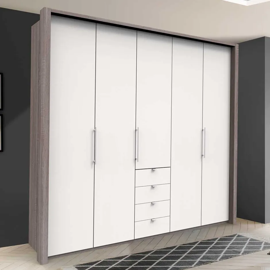 Wohnen Kombi-Kleiderschrank mit 2 Falttüren & Tür - Tivierto