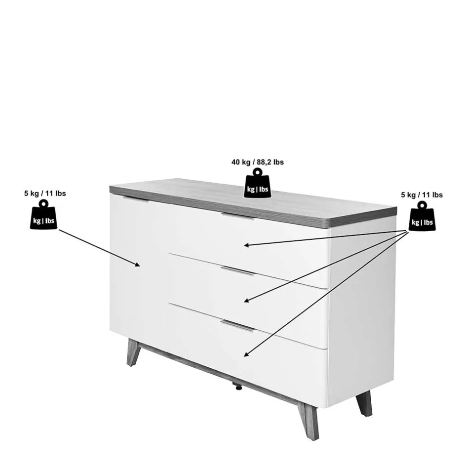 Kombi-Kommode in Weiß und Kerneiche - Xuana^Wohnen Discount