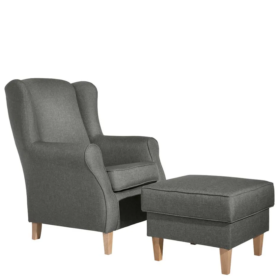 Komfortsessel in Hellgrau mit Buche - Nurcias^Wohnen Discount