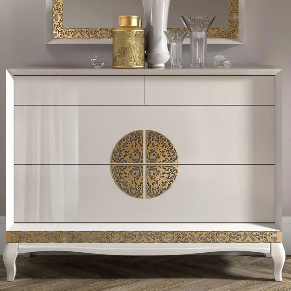 Wohnen Kommode & Spiegel in Weiß & Gold - Valganios (zweiteilig)