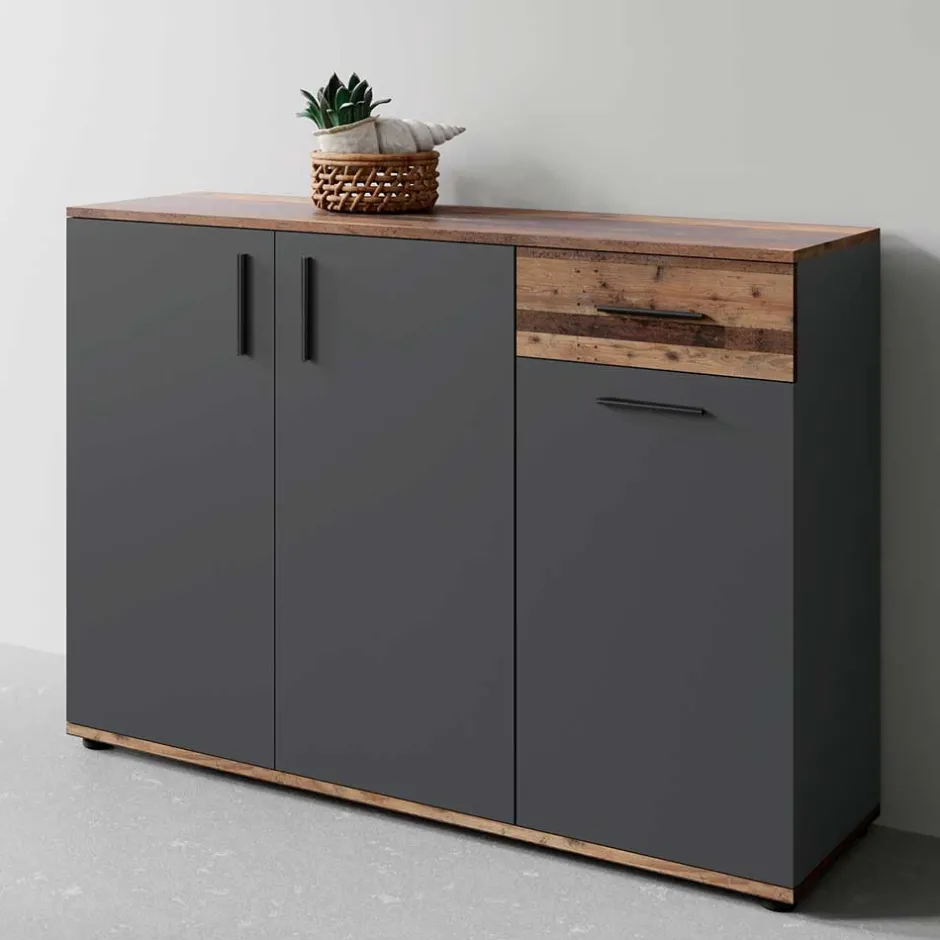 Wohnen Kommode in Anthrazit & Altholz Optik - Vlatu