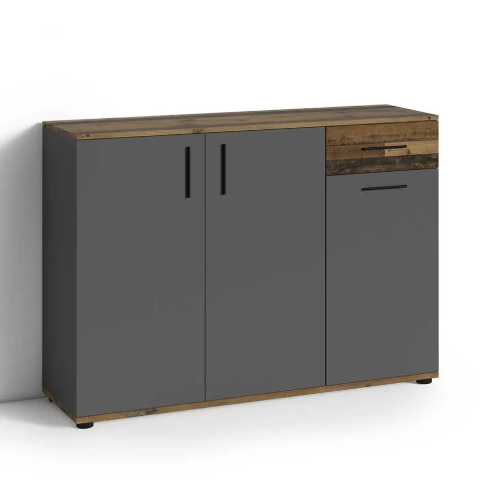 Wohnen Kommode in Anthrazit & Altholz Optik - Vlatu
