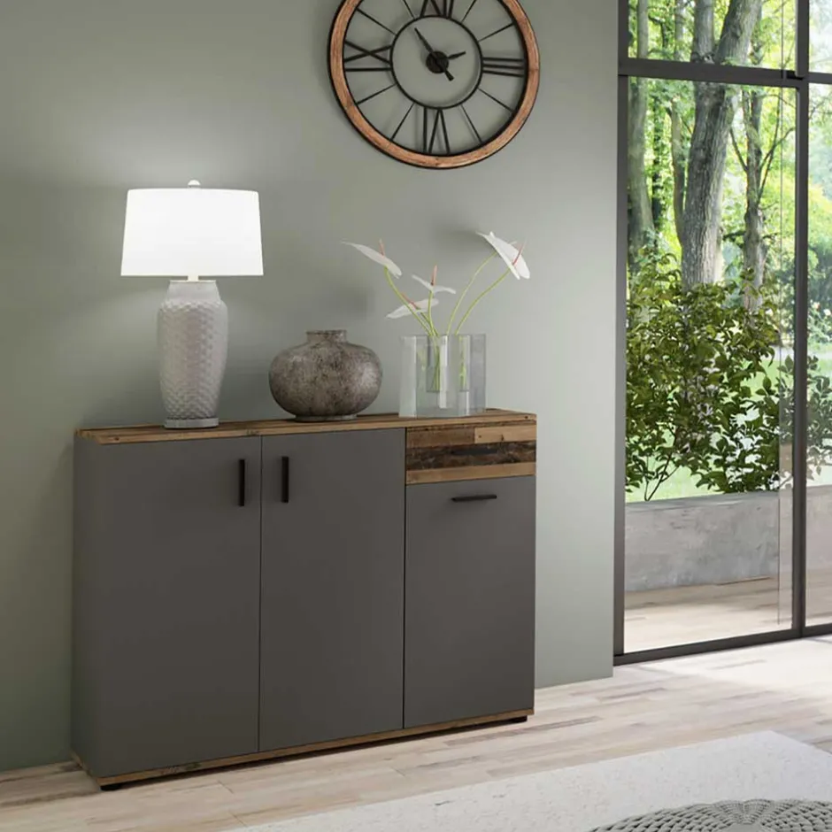 Wohnen Kommode in Anthrazit & Altholz Optik - Vlatu