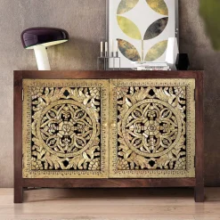 Kommode in Gold und Walnuss Braun - Roswito^Wohnen