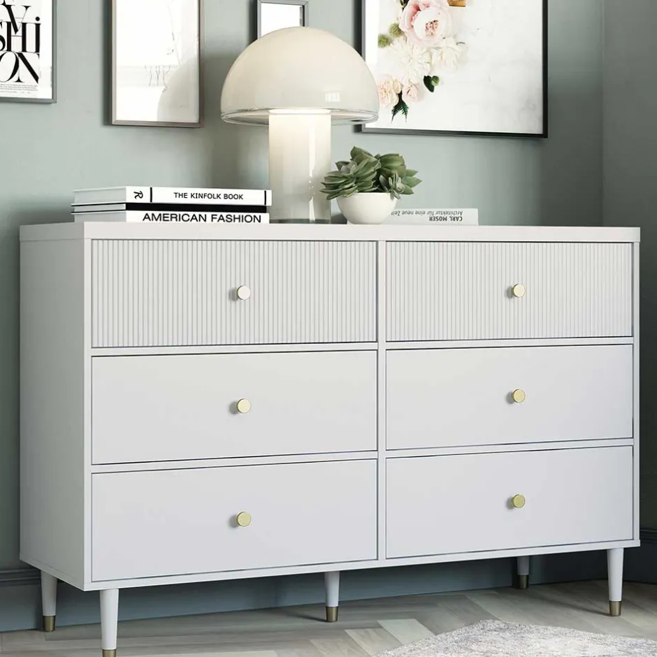 Wohnen Kommode in Hellgrau mit Gold - Imano