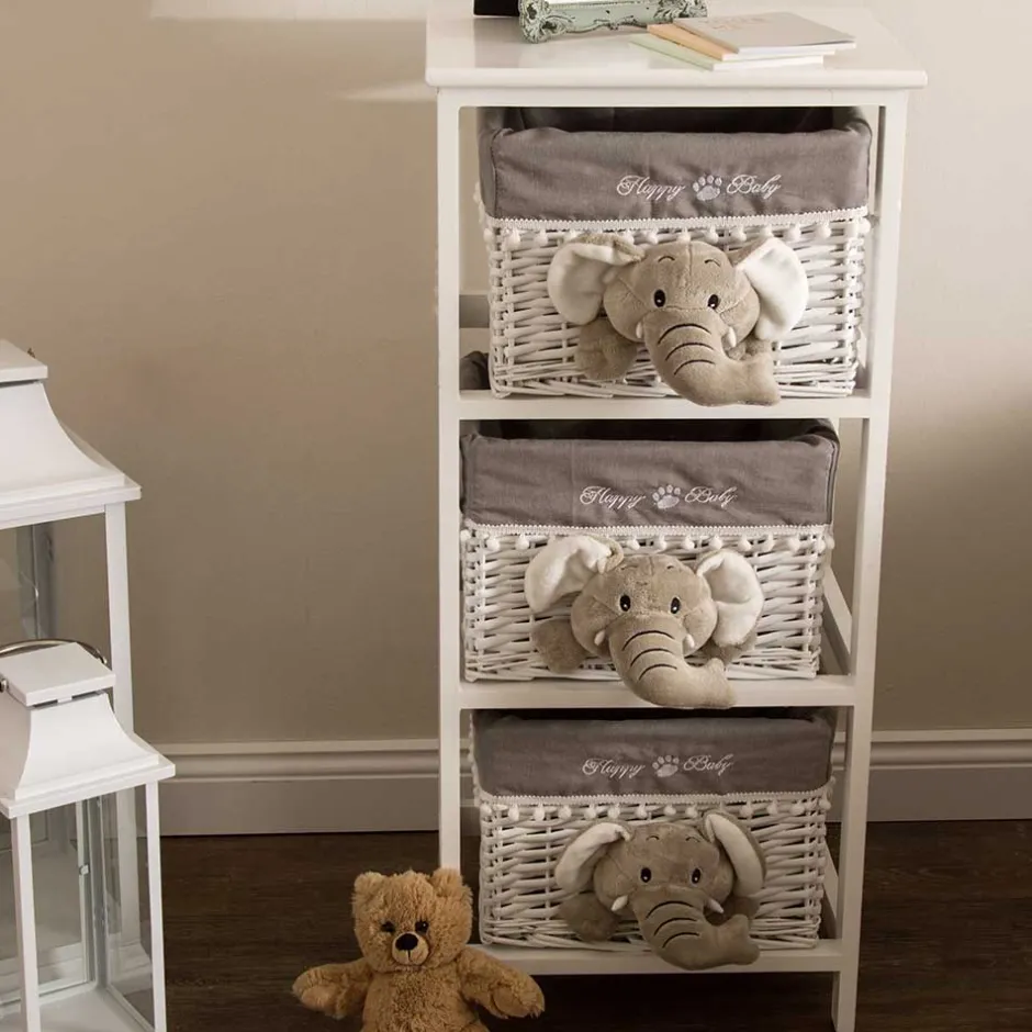 Kommode mit 3 Körben mit Plüsch Elefanten in Grau - Lusiana^Wohnen Online
