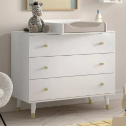 Kommode mit Wickelaufsatz in Weiß mit Gold - Zimventa^Wohnen Outlet