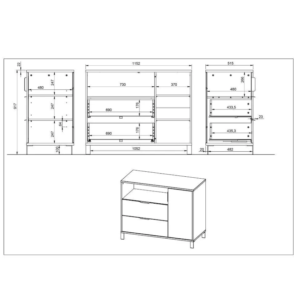 Kinder Wohnen Kommode Wickelkommode in Hellgrau - Afilon