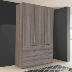 Kompakt Kleiderschrank in Holzoptik Eiche dunkel - Crenba^Wohnen Discount