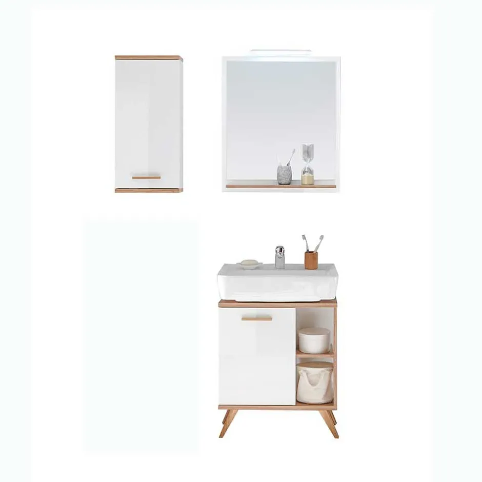 Wohnen Kompakte Badmöbel im Skandi Design - Timur (dreiteilig)