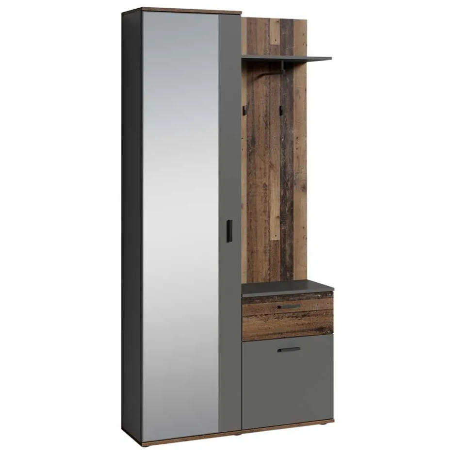 Kompakte Garderobe in Anthrazit & Altholz Optik - Vlatu^Wohnen