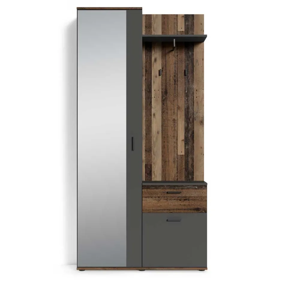 Kompakte Garderobe in Anthrazit & Altholz Optik - Vlatu^Wohnen
