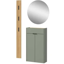 Wohnen Kompaktes Dielenmöbel Set in Graugrün - Point (dreiteilig)