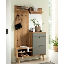 Wohnen Kompakt-Garderobe in Eiche Optik und Graugrün - Oliva