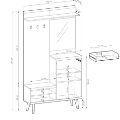Wohnen Kompakt-Garderobe in Eiche Optik und Graugrün - Oliva