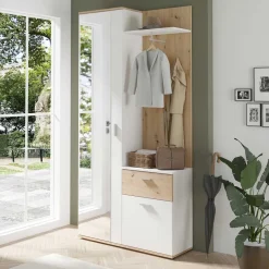 Wohnen Kompaktgarderobe in Weiß und Wildeiche Optik - Yumagno