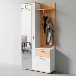 Wohnen Kompaktgarderobe in Weiß und Wildeiche Optik - Yumagno