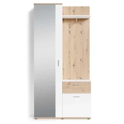 Wohnen Kompaktgarderobe in Weiß und Wildeiche Optik - Yumagno