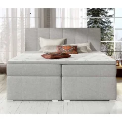 Wohnen Komplett ausgestattetes Boxbett in Hellgrau Stoff - Cibaota