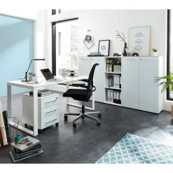 Komplette Büro Einrichtung in Weiß - Fidania (fünfteilig)^Wohnen