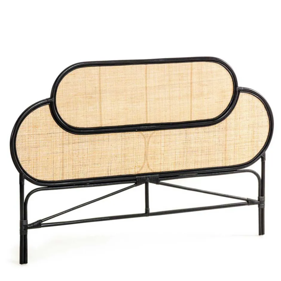 Wohnen Kopfteil aus Rattan in Schwarz mit Geflecht - Aschau