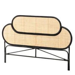 Wohnen Kopfteil aus Rattan in Schwarz mit Geflecht - Aschau