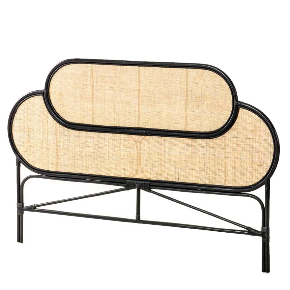 Wohnen Kopfteil aus Rattan in Schwarz mit Geflecht - Aschau