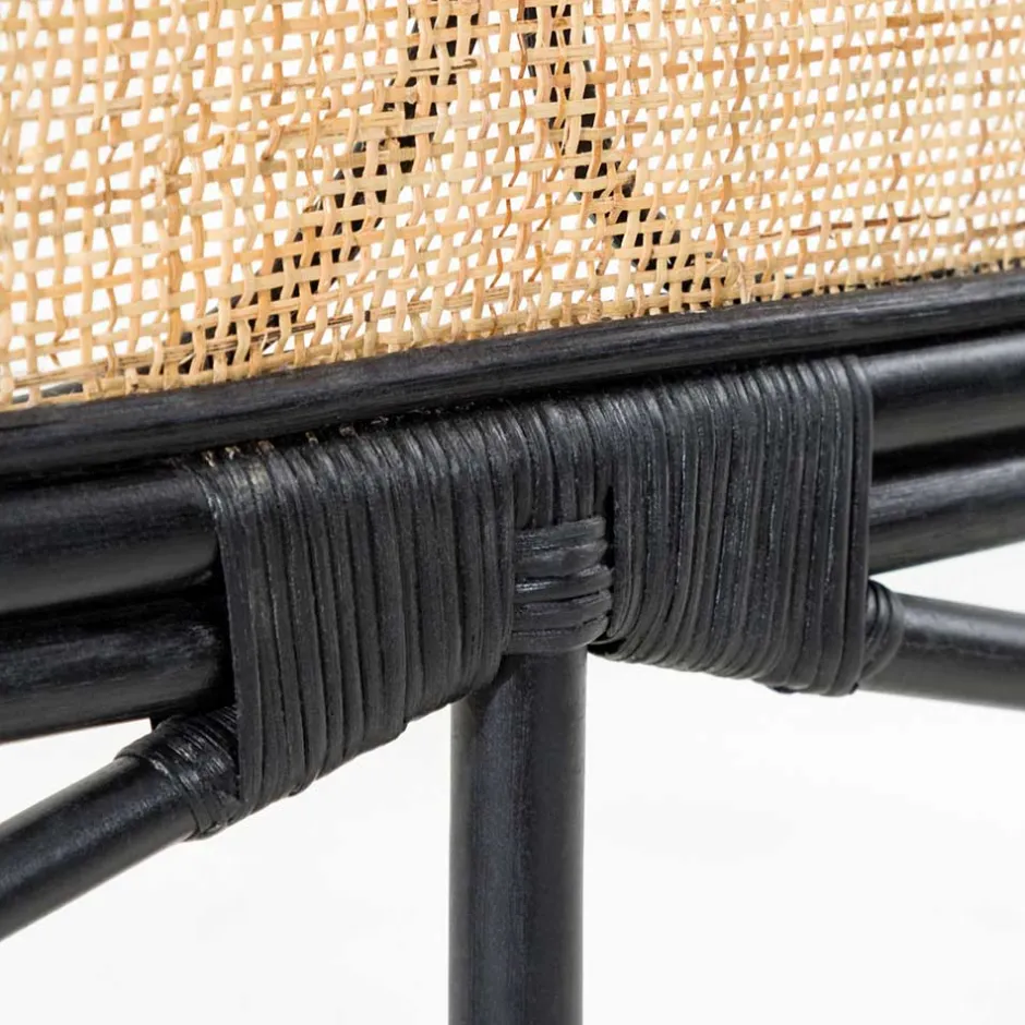 Wohnen Kopfteil aus Rattan in Schwarz mit Geflecht - Aschau