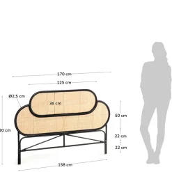 Wohnen Kopfteil aus Rattan in Schwarz mit Geflecht - Aschau