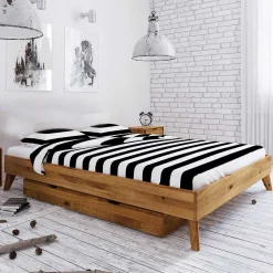 Kopfteilloses Wildeiche Ehebett mit Bettkasten - Eavy^Wohnen New