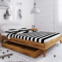 Kopfteilloses Wildeiche Ehebett mit Bettkasten - Eavy^Wohnen New