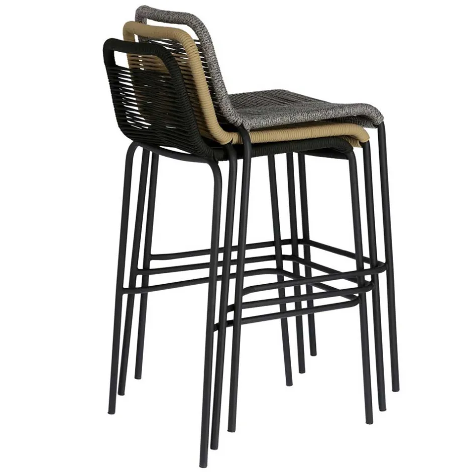 Kordel Geflecht Barstuhl in Schwarz - Dariana (4er Set)^Wohnen Discount