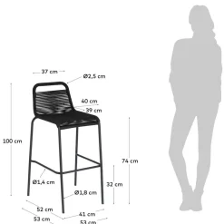 Kordel Geflecht Barstuhl in Schwarz - Dariana (4er Set)^Wohnen Discount