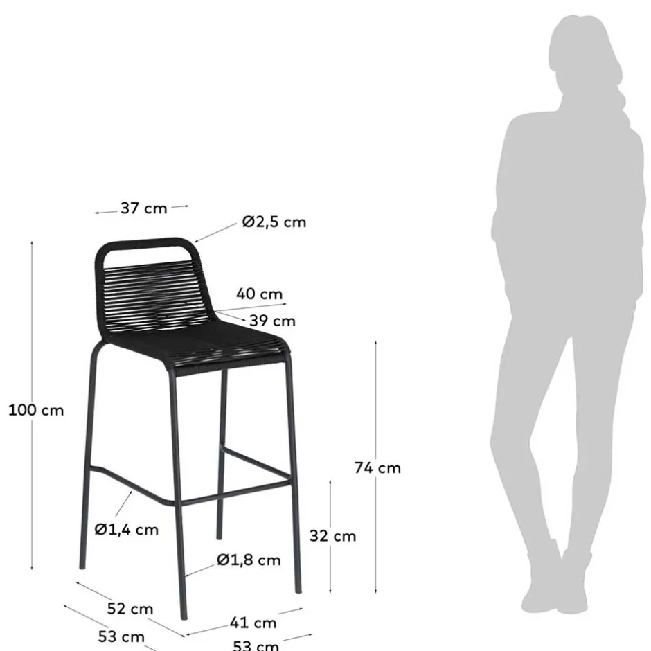 Kordel Geflecht Barstuhl in Schwarz - Dariana (4er Set)^Wohnen Discount