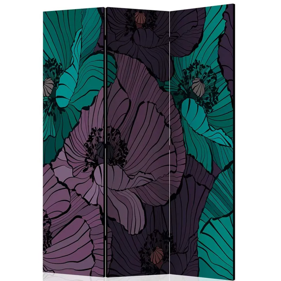 Kunstdruck Paravent mit Mohnblumen in Lila Türkis - Portamara^Wohnen New