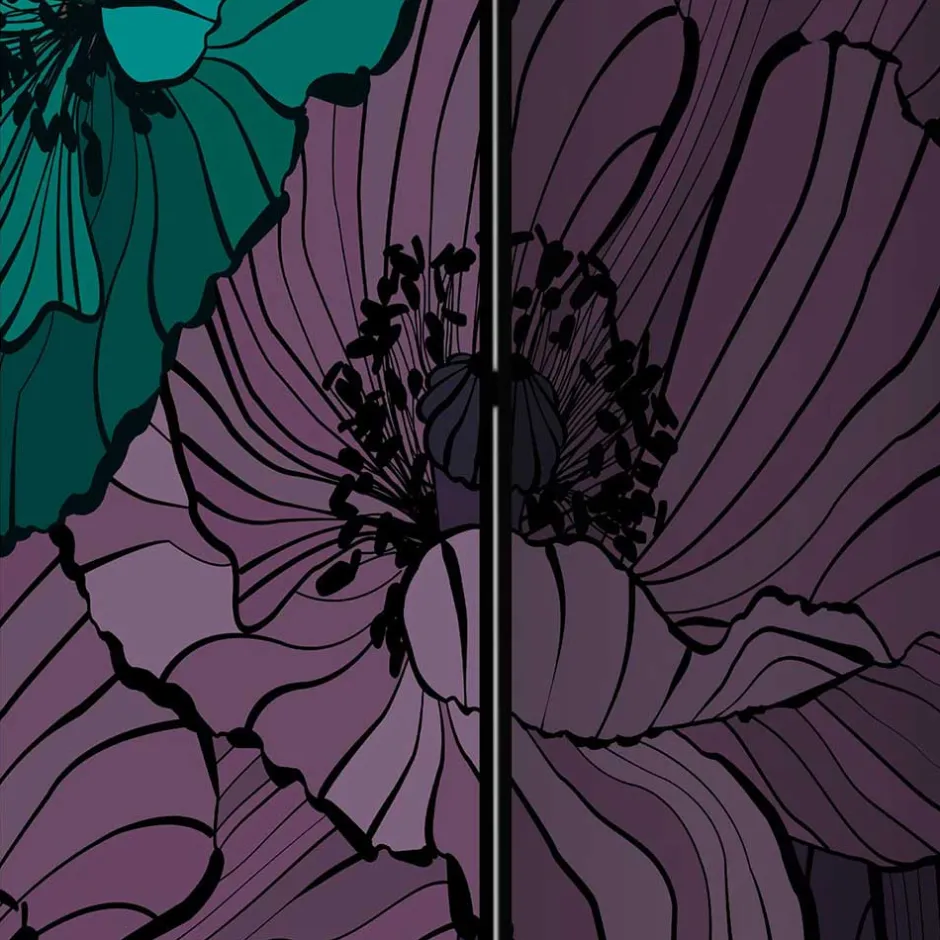 Kunstdruck Paravent mit Mohnblumen in Lila Türkis - Portamara^Wohnen New
