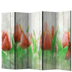 Wohnen Kunstdruck Paravent Tulpen vor Holzwand - Filicudio