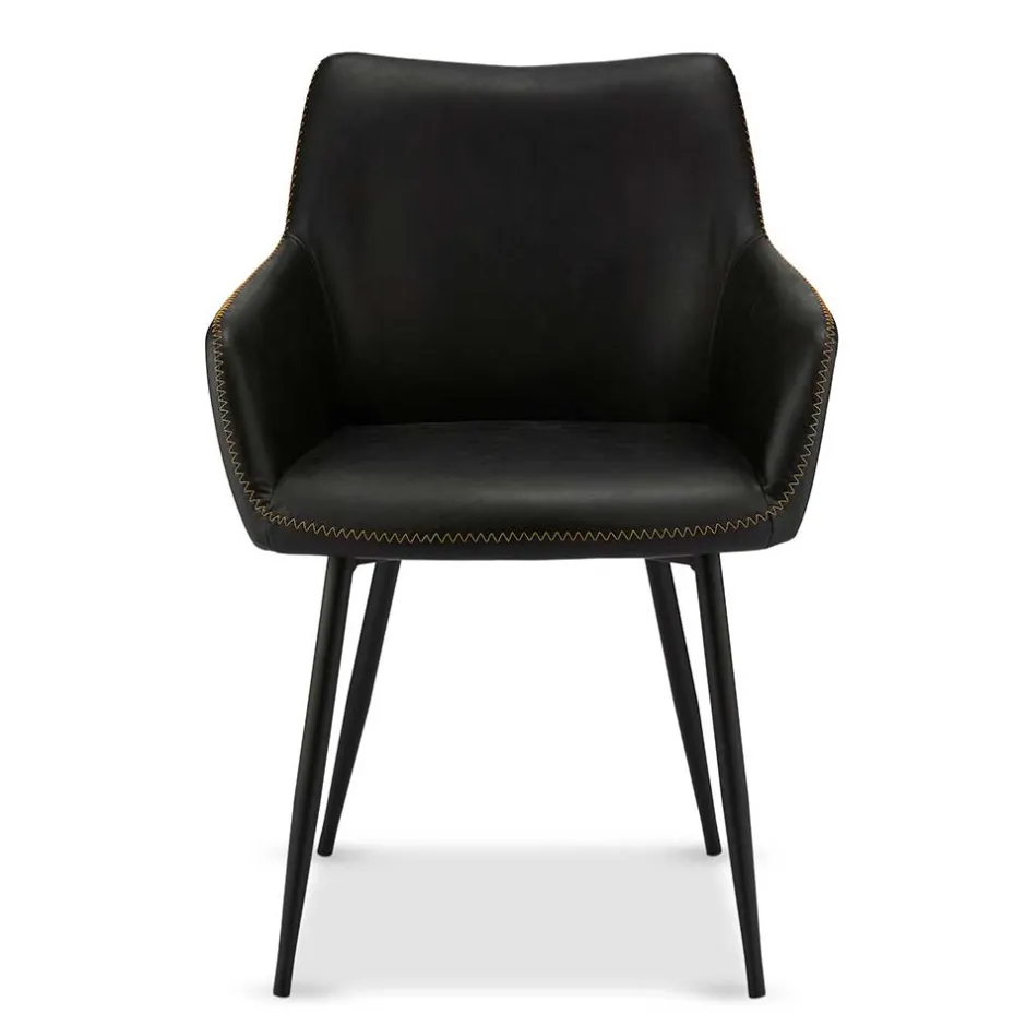 Wohnen Kunstleder Esstischsessel in Schwarz - Oristano (2er Set)