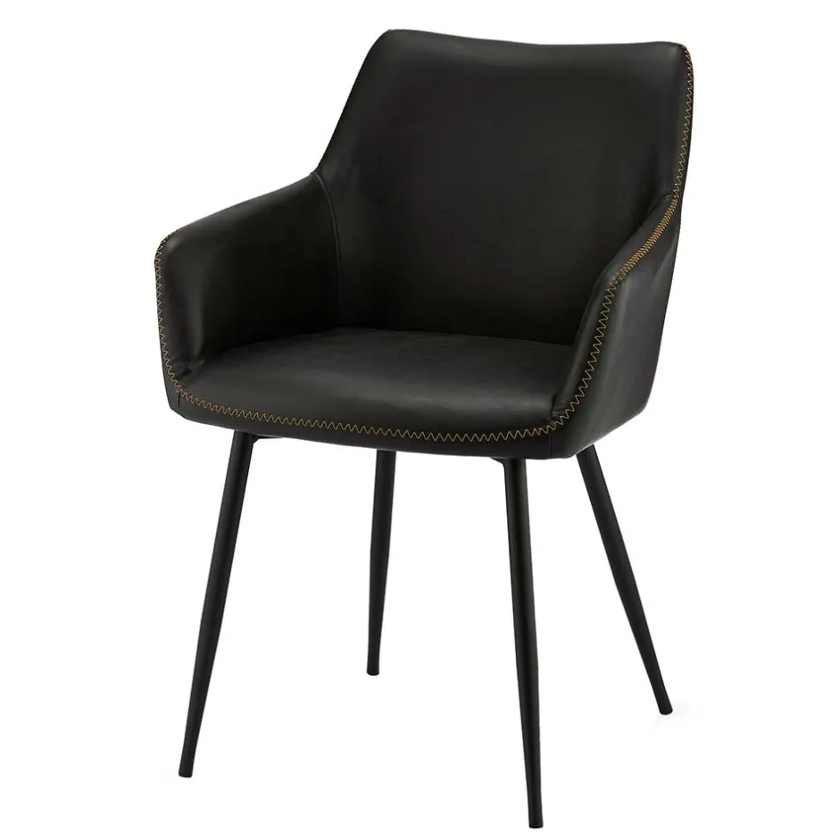 Wohnen Kunstleder Esstischsessel in Schwarz - Oristano (2er Set)