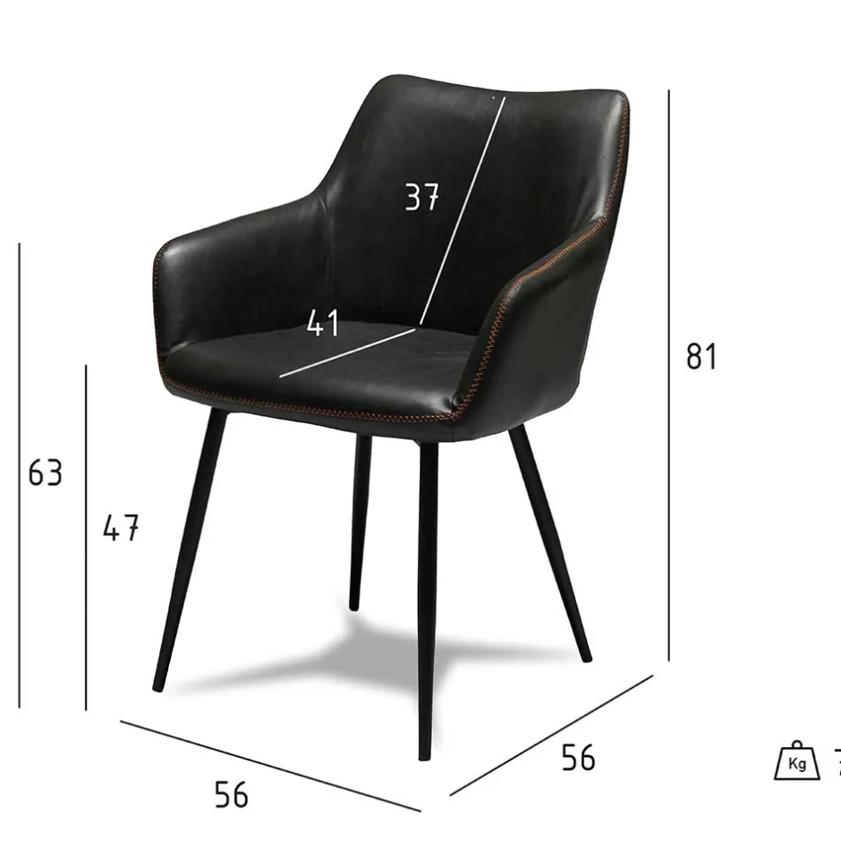 Wohnen Kunstleder Esstischsessel in Schwarz - Oristano (2er Set)