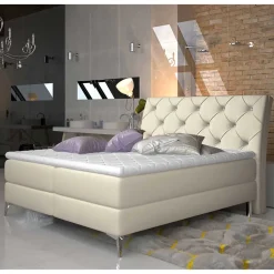 Wohnen Kunstleder Komplettbett in Beige - Diamo