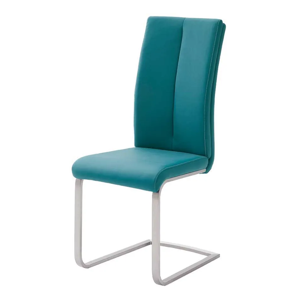 Wohnen Kunstleder Polsterstuhl in Petrol Fascinationa mit Schwinggestell Edelstahl (4er Set)