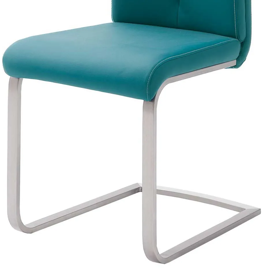 Wohnen Kunstleder Polsterstuhl in Petrol Fascinationa mit Schwinggestell Edelstahl (4er Set)
