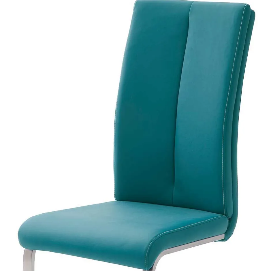 Wohnen Kunstleder Polsterstuhl in Petrol Fascinationa mit Schwinggestell Edelstahl (4er Set)