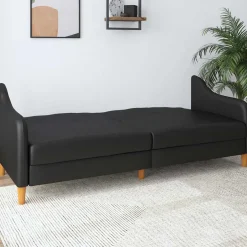 Wohnen Kunstleder Schlafsofa in Schwarz - Marc