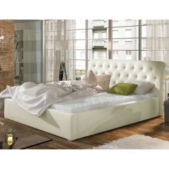 Kunstlederbett in Cremeweiß - Rongon^Wohnen Hot