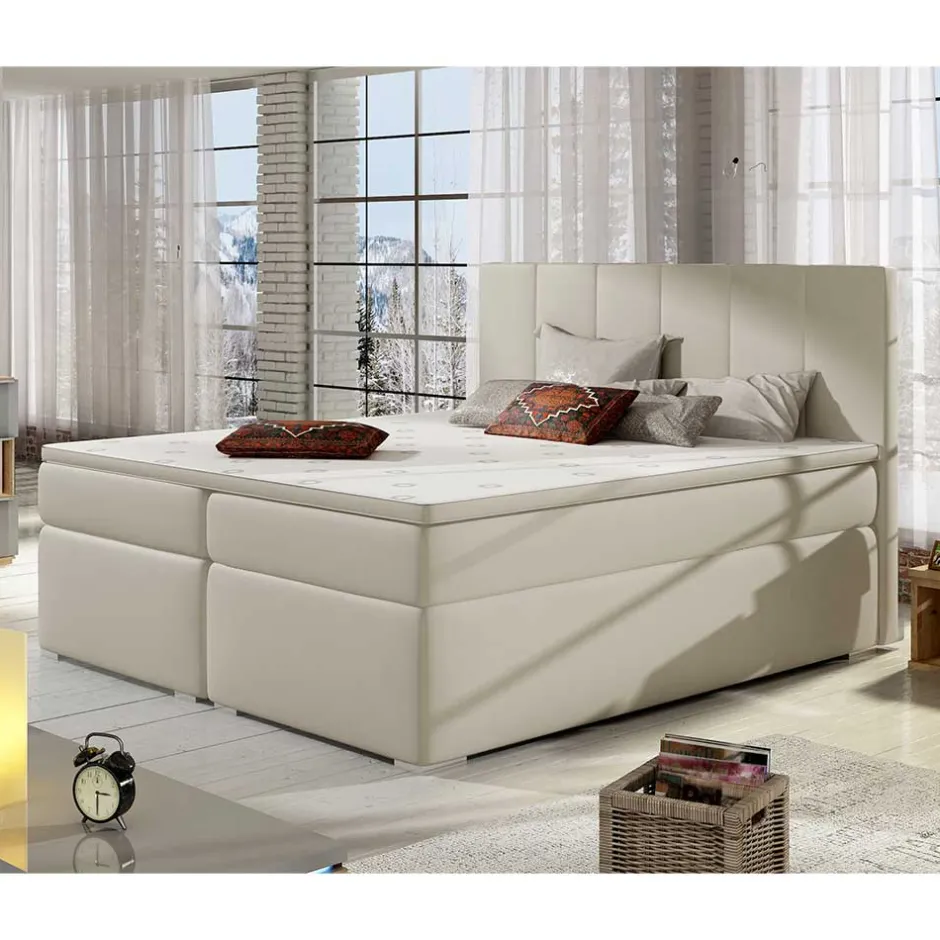 Wohnen Kunstleder-Stauraumbett in Cremeweiß - Olav