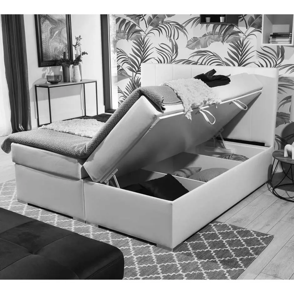 Wohnen Kunstleder-Stauraumbett in Cremeweiß - Olav