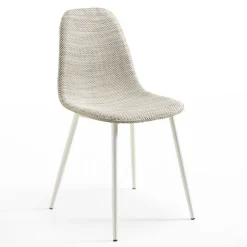 Wohnen Kunstrattan Esszimmerstuhl in Weiß Beige Neptun mit Metall Gestell (4er Set)